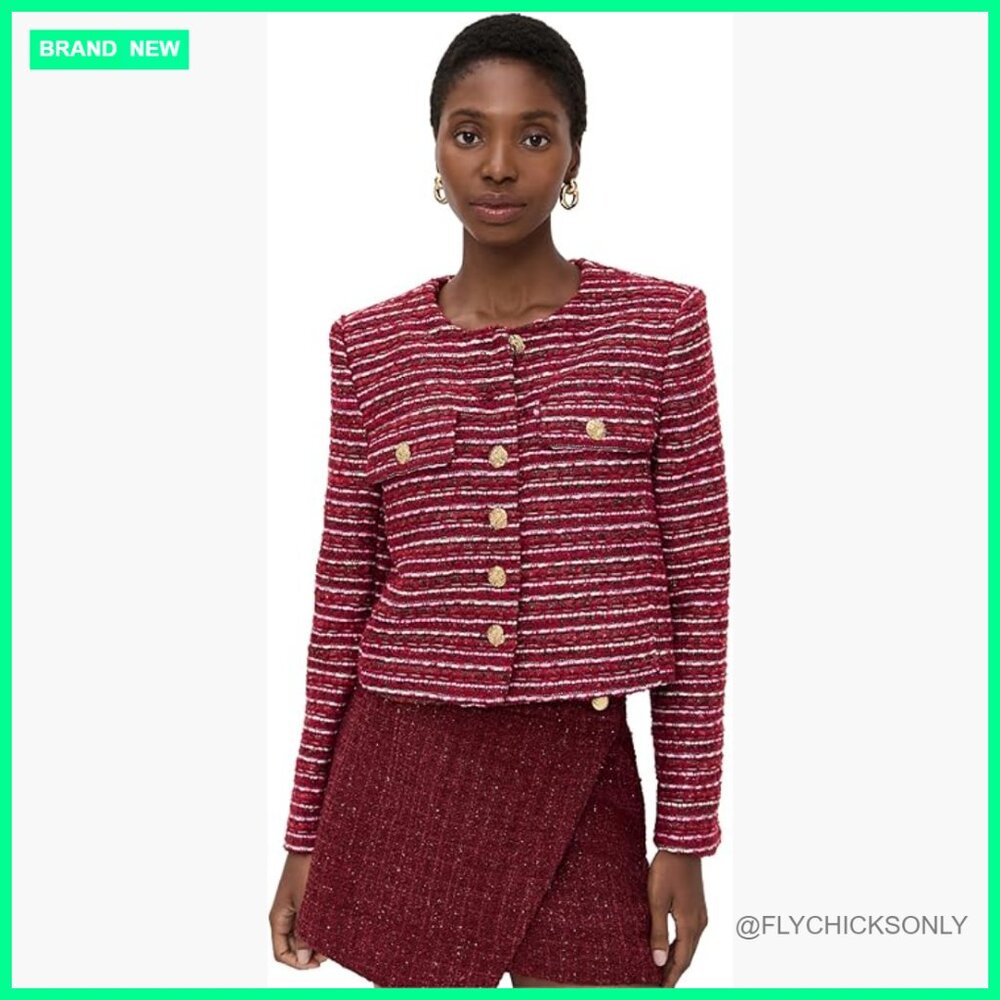 Tweed Jacket With Metallic Threading, Padded Shoulders, Slim Fit